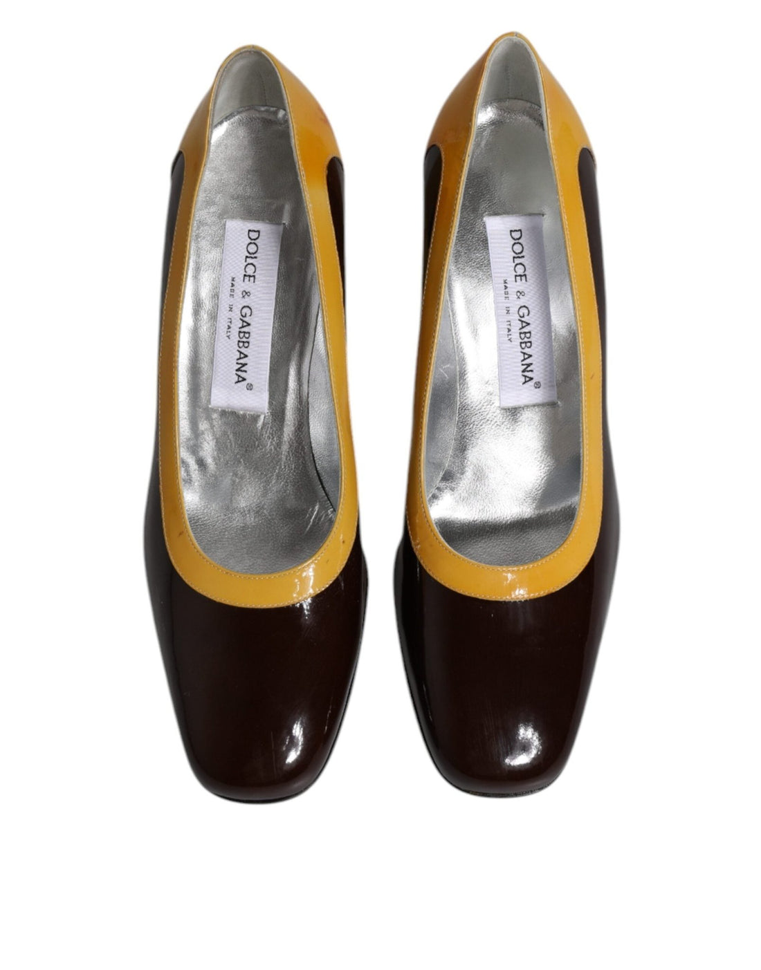 Dolce & Gabbana Yellow Brown Leather Block Heel Pumps Shoes - RIMODA