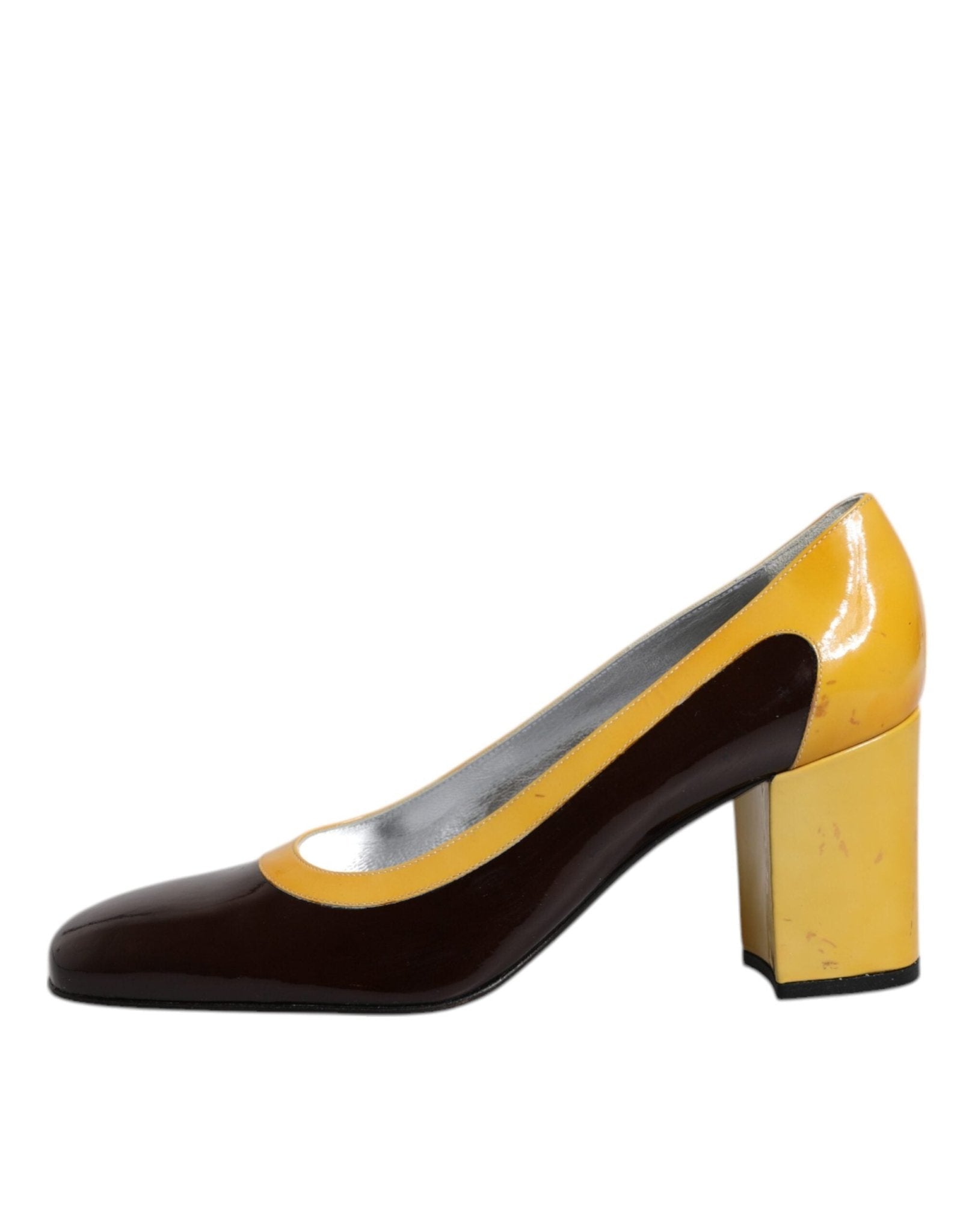 Dolce & Gabbana Yellow Brown Leather Block Heel Pumps Shoes - RIMODA