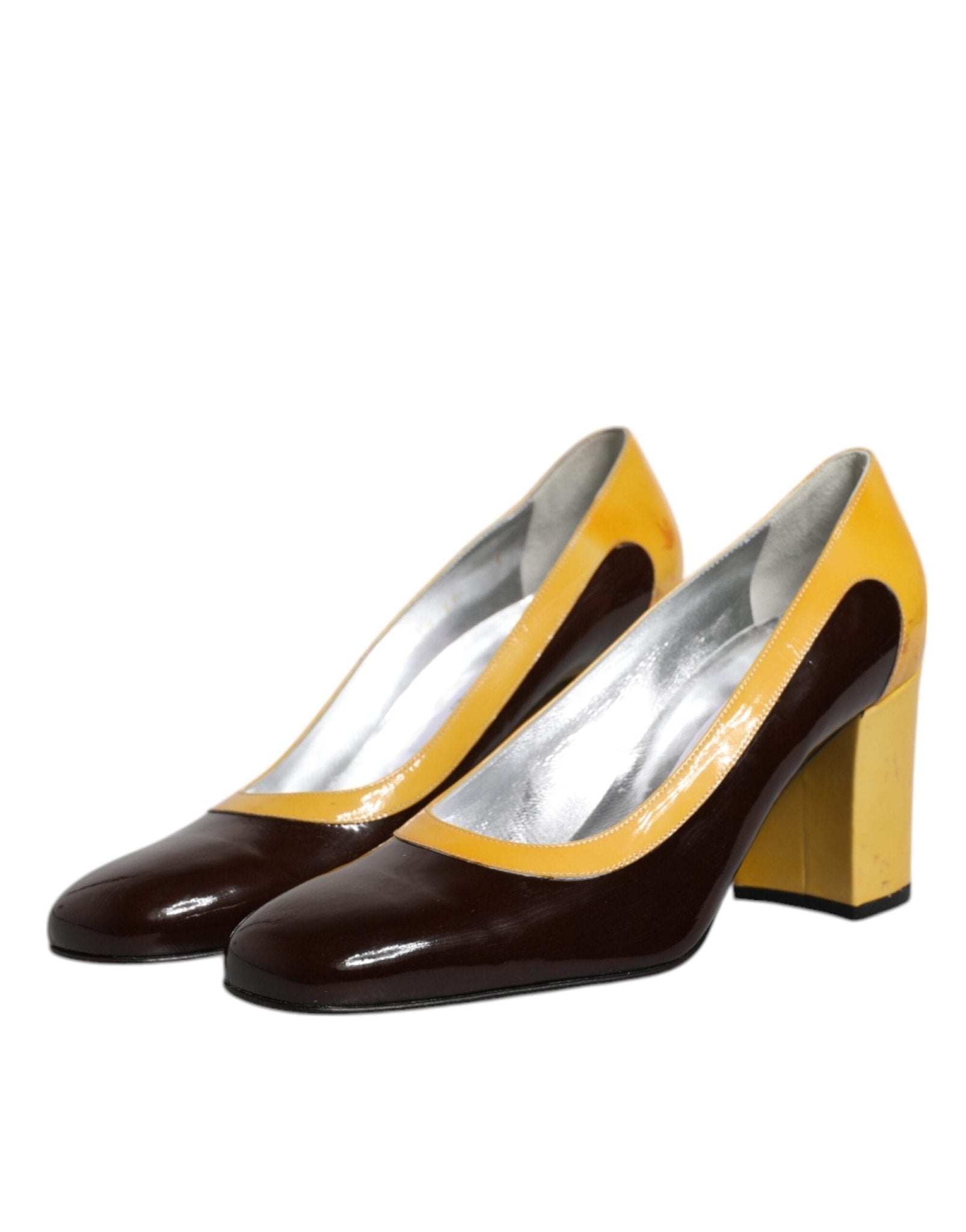 Dolce & Gabbana Yellow Brown Leather Block Heel Pumps Shoes - RIMODA