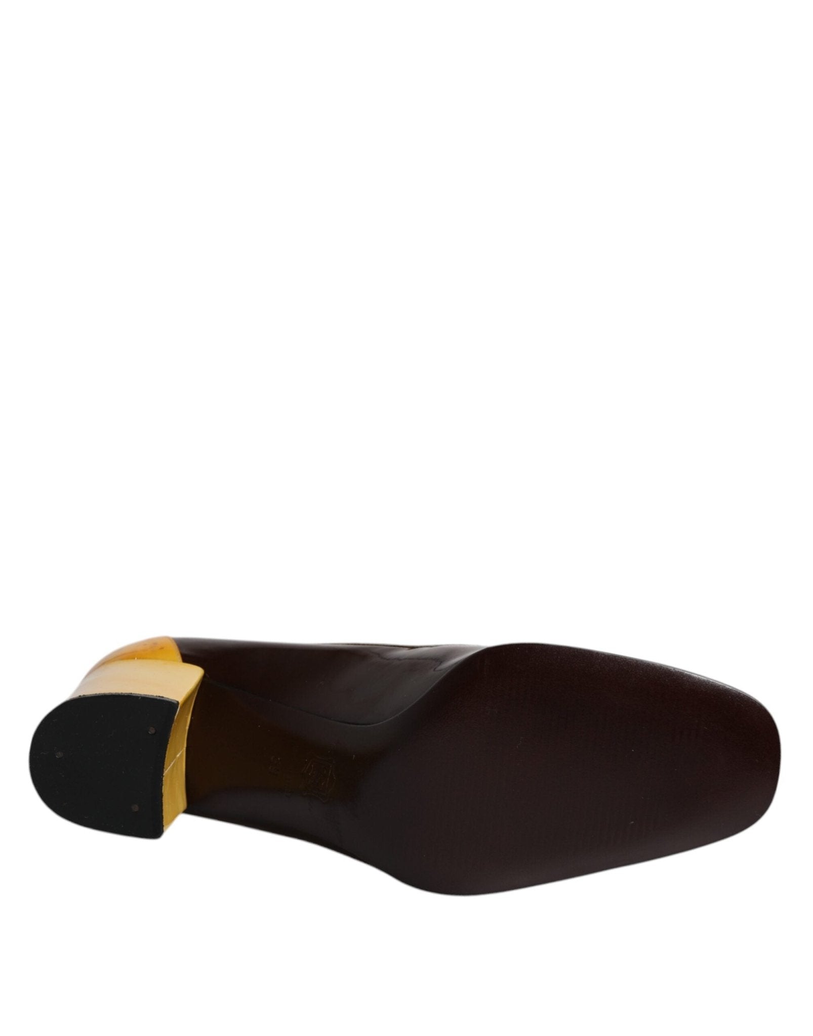 Dolce & Gabbana Yellow Brown Leather Block Heel Pumps Shoes - RIMODA