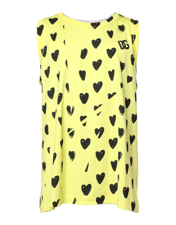 Dolce & Gabbana Yellow Cotton Sleeveless DG Heart T-shirt - RIMODA