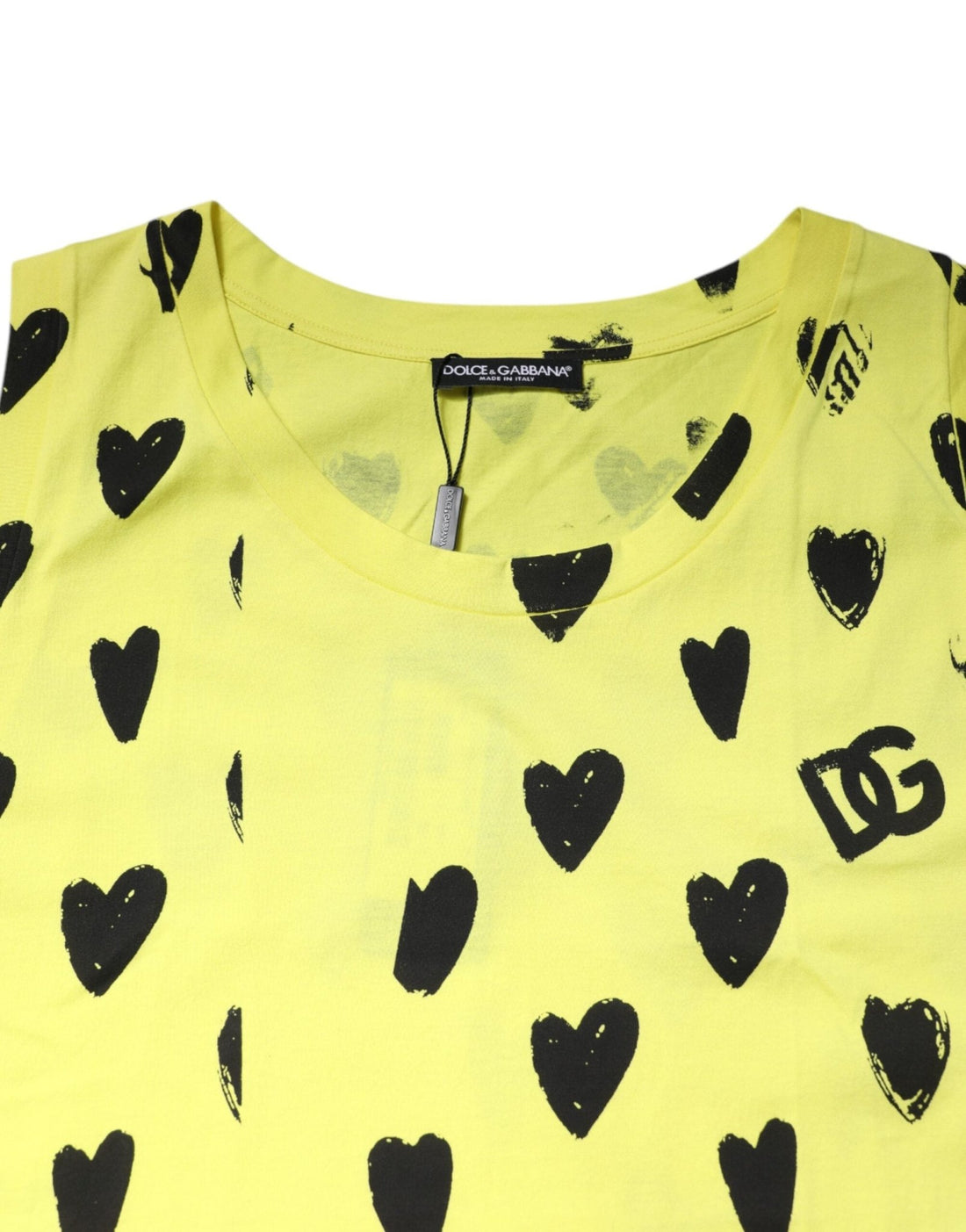 Dolce & Gabbana Yellow Cotton Sleeveless DG Heart T-shirt - RIMODA