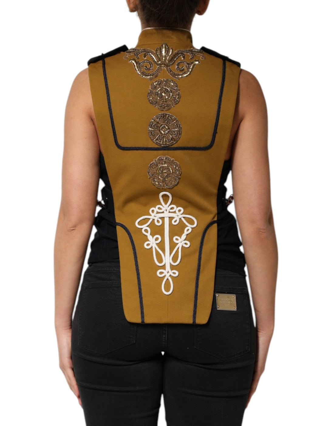 Dolce & Gabbana Yellow Crystal Cross Runway Vest Jacket Top - RIMODA
