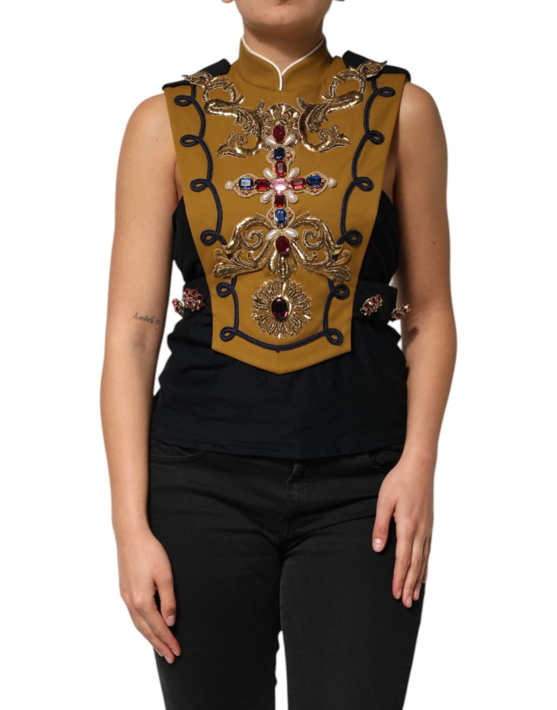 Dolce & Gabbana Yellow Crystal Cross Runway Vest Jacket Top - RIMODA