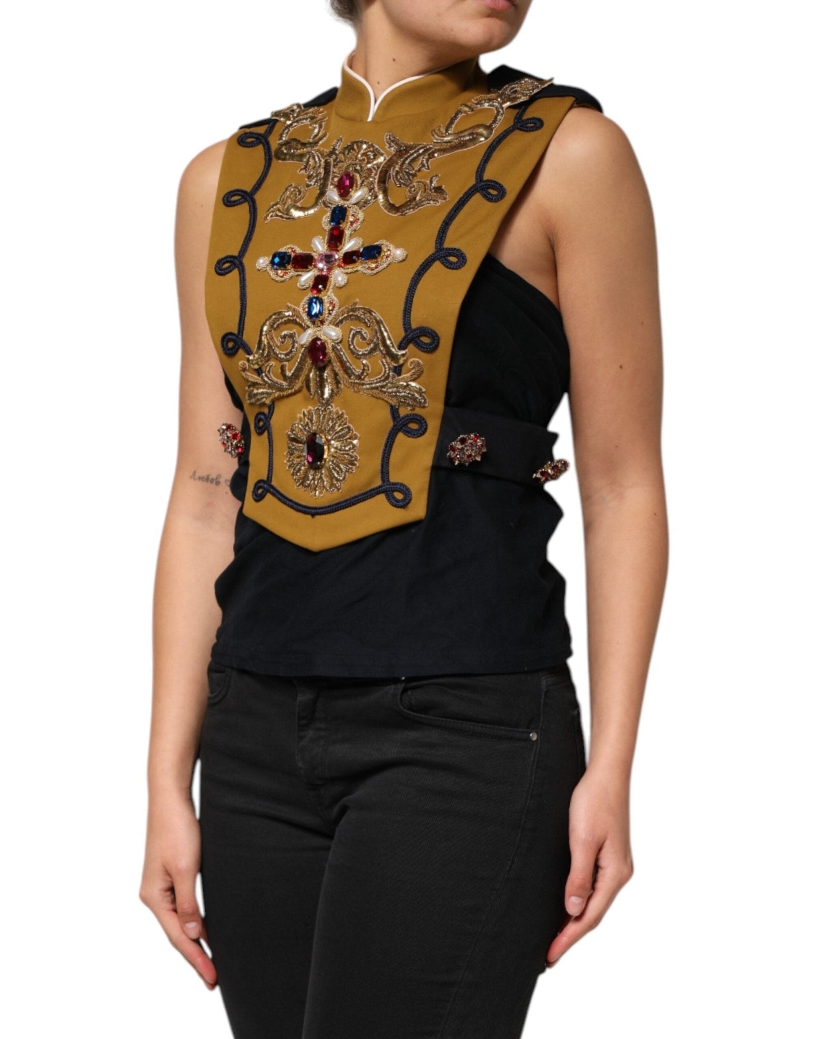 Dolce & Gabbana Yellow Crystal Cross Runway Vest Jacket Top - RIMODA