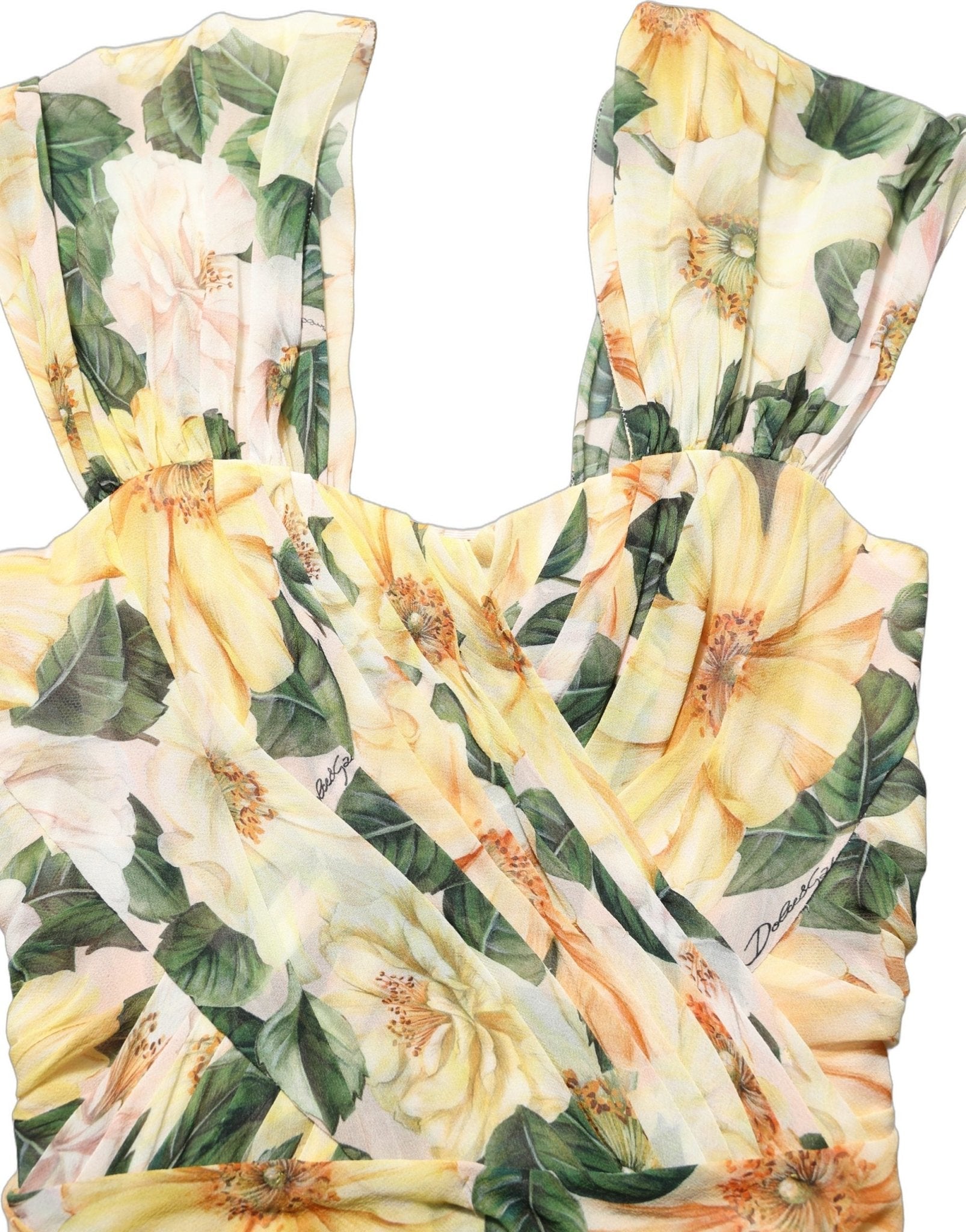 Dolce & Gabbana Yellow Floral Print Silk Pleated Maxi Dress - RIMODA