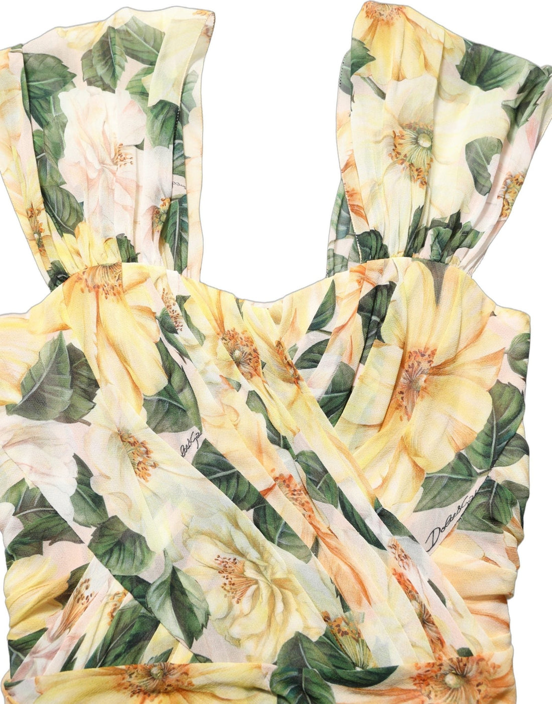 Dolce & Gabbana Yellow Floral Print Silk Pleated Maxi Dress - RIMODA