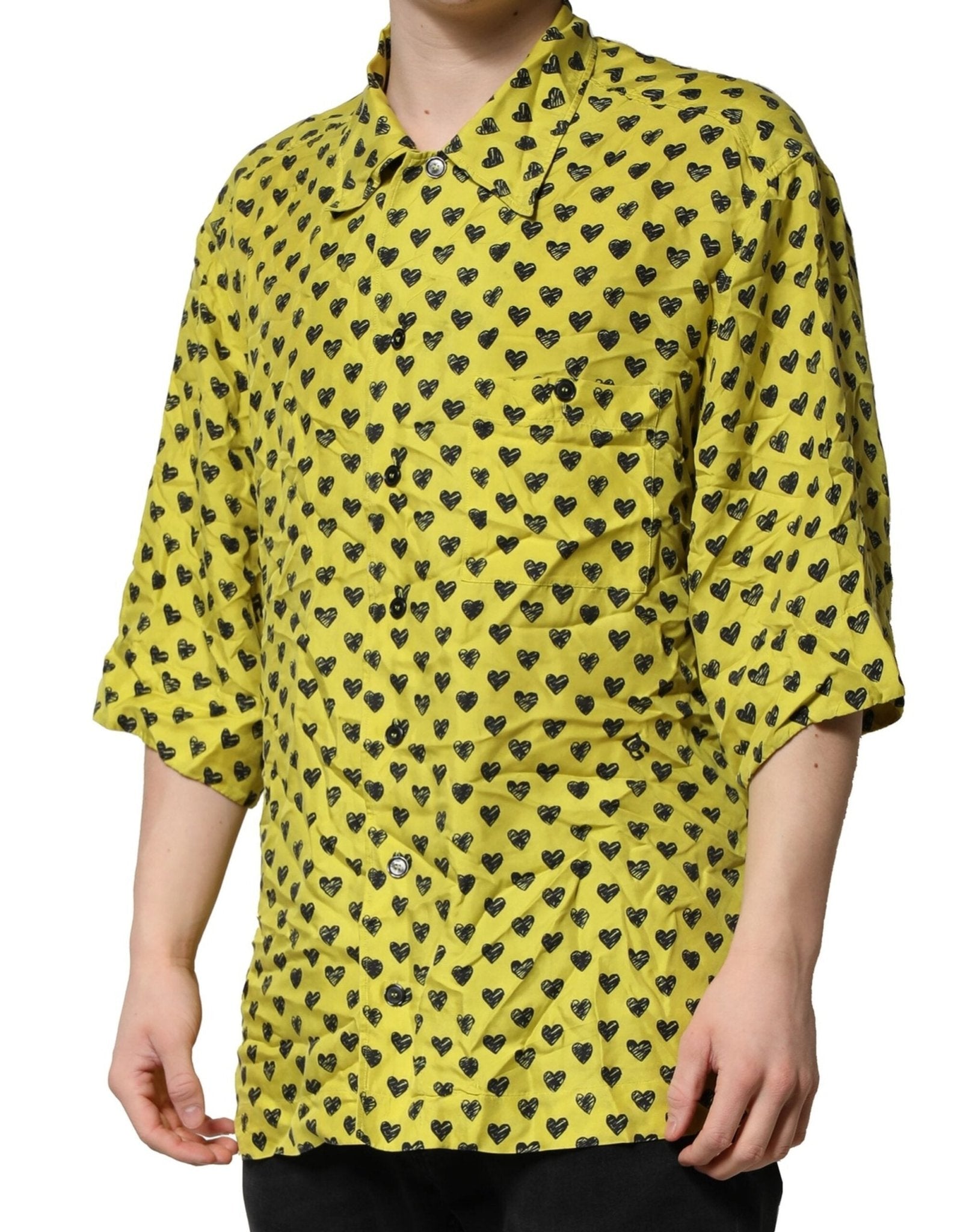 Dolce & Gabbana Yellow Heart Short Sleeves Men Casual Shirt - RIMODA