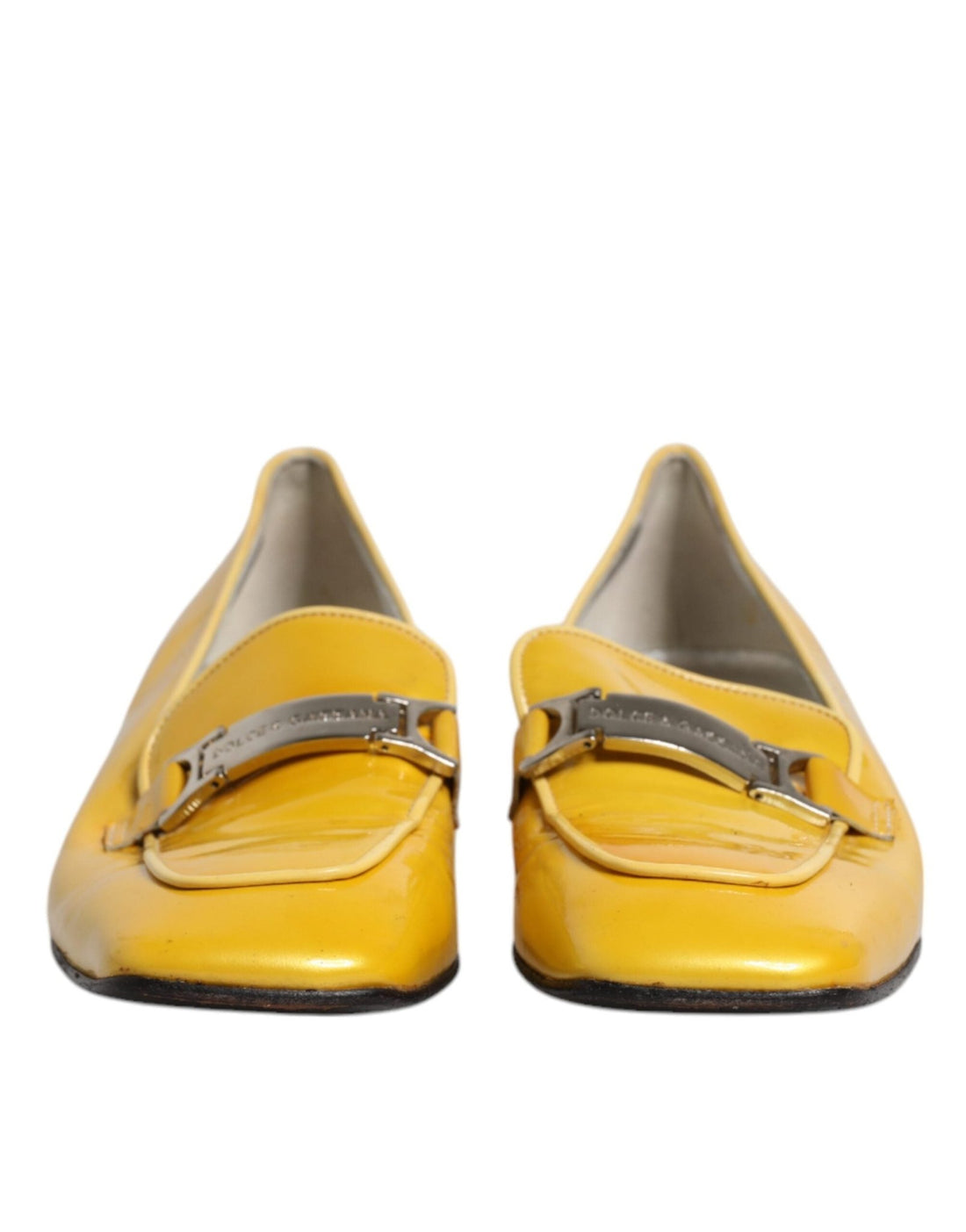 Dolce & Gabbana Yellow Leather Logo Plaque Slip On Mocassin Shoes - RIMODA