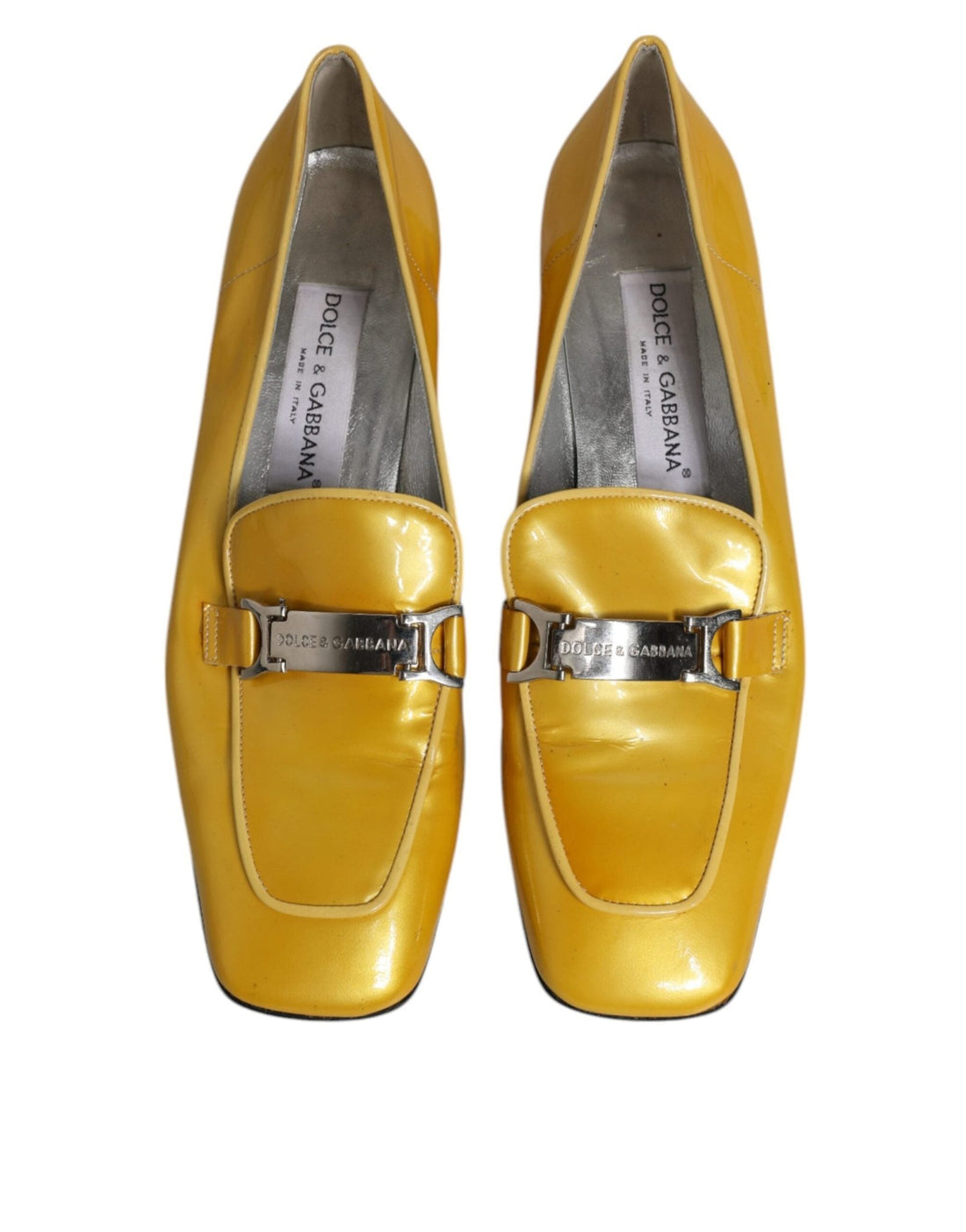 Dolce & Gabbana Yellow Leather Logo Plaque Slip On Mocassin Shoes - RIMODA