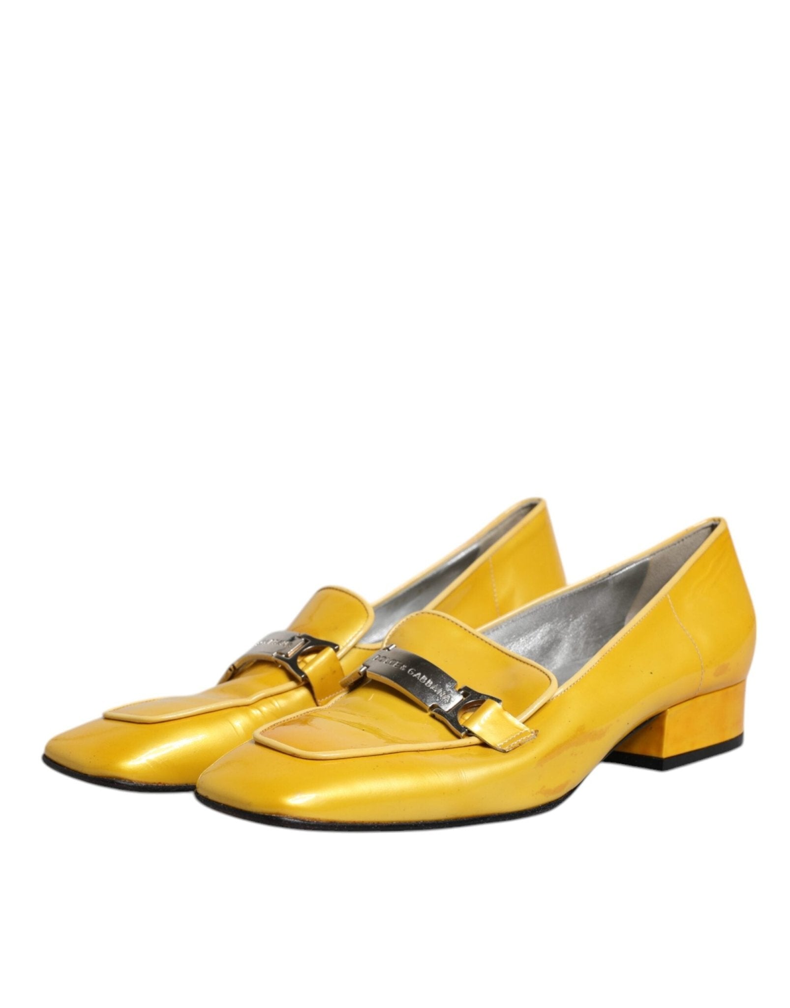 Dolce & Gabbana Yellow Leather Logo Plaque Slip On Mocassin Shoes - RIMODA