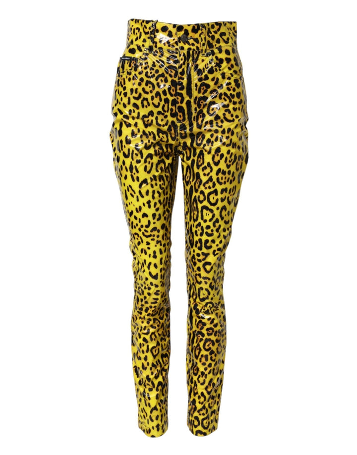 Dolce & Gabbana Yellow Leopard High Waist Slim Pants - RIMODA