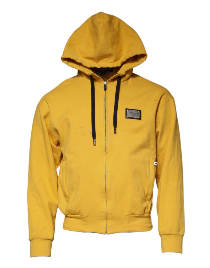 Dolce & Gabbana Yellow Logo Full Zip Hooded Sweatshirt Sweater - RIMODA