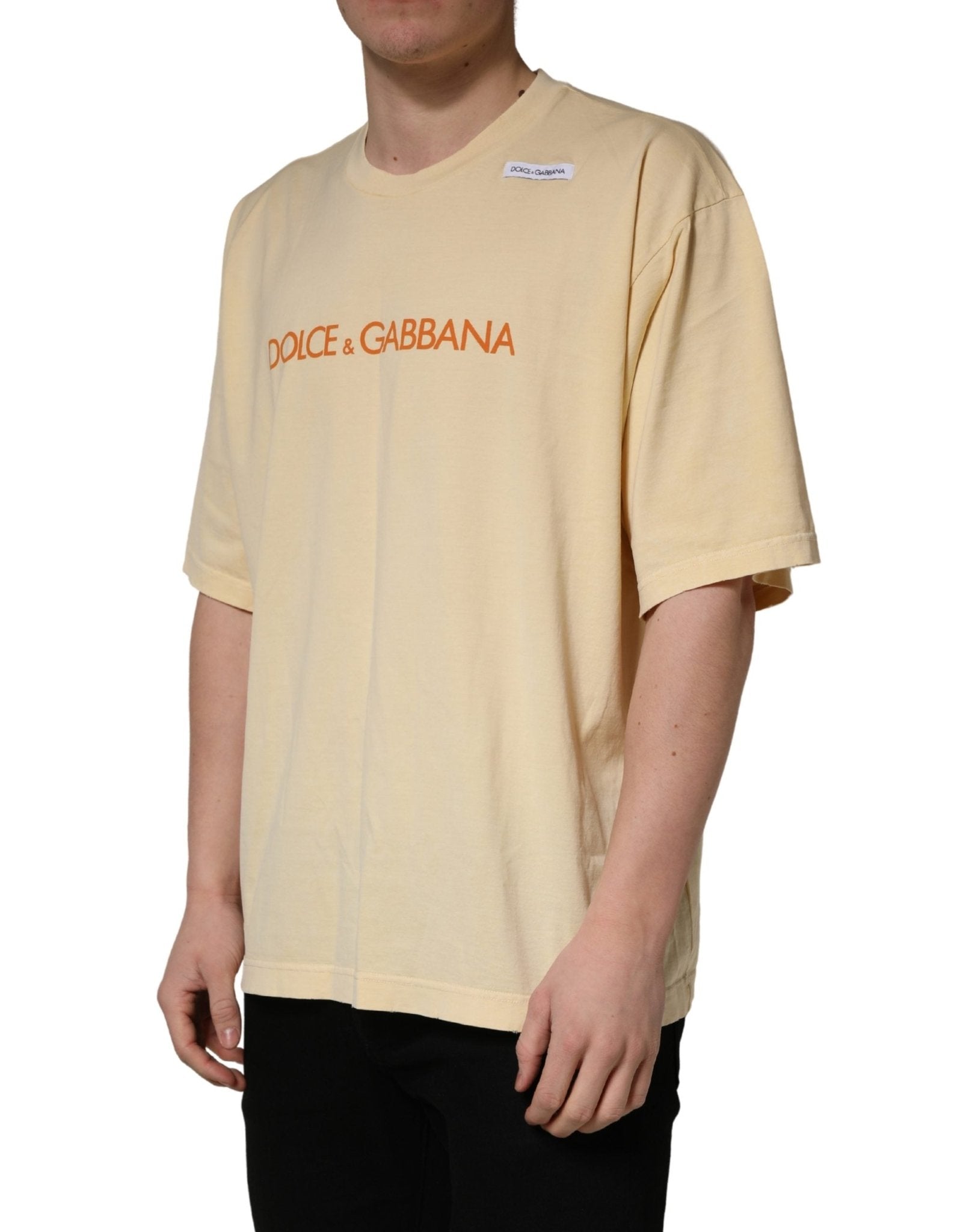 Dolce & Gabbana Yellow Logo Print Cotton Crew Neck T-shirt - RIMODA