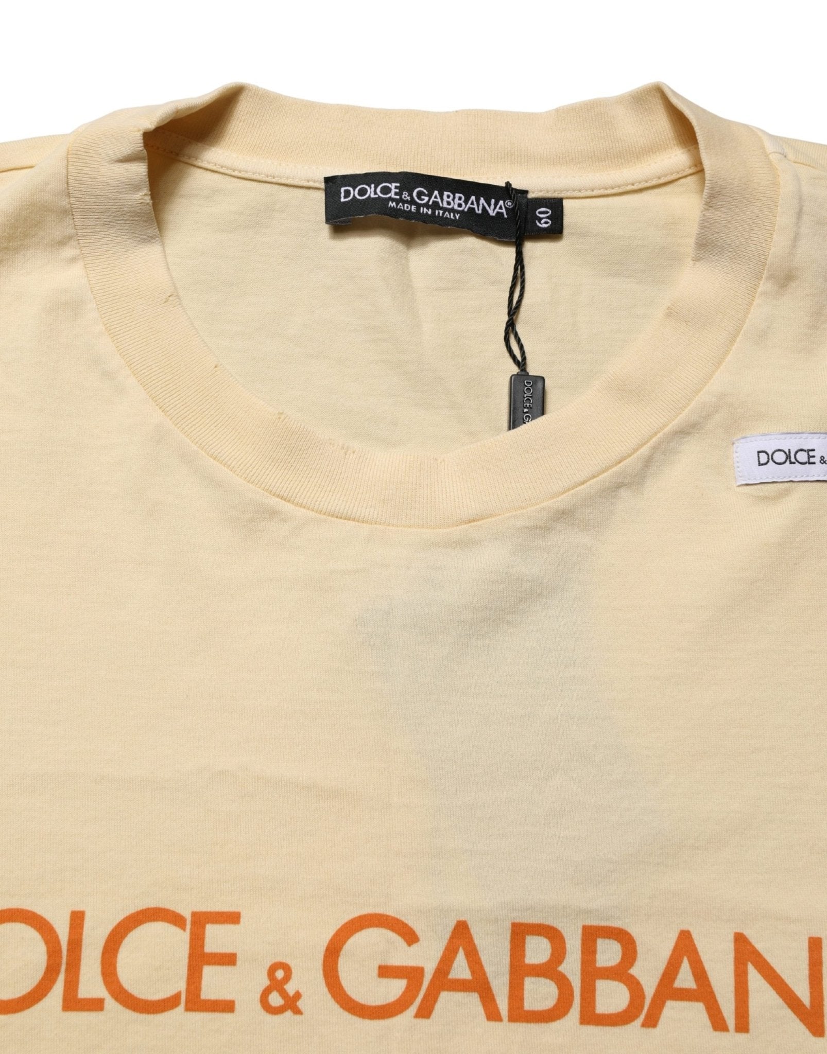 Dolce & Gabbana Yellow Logo Print Cotton Crew Neck T-shirt - RIMODA