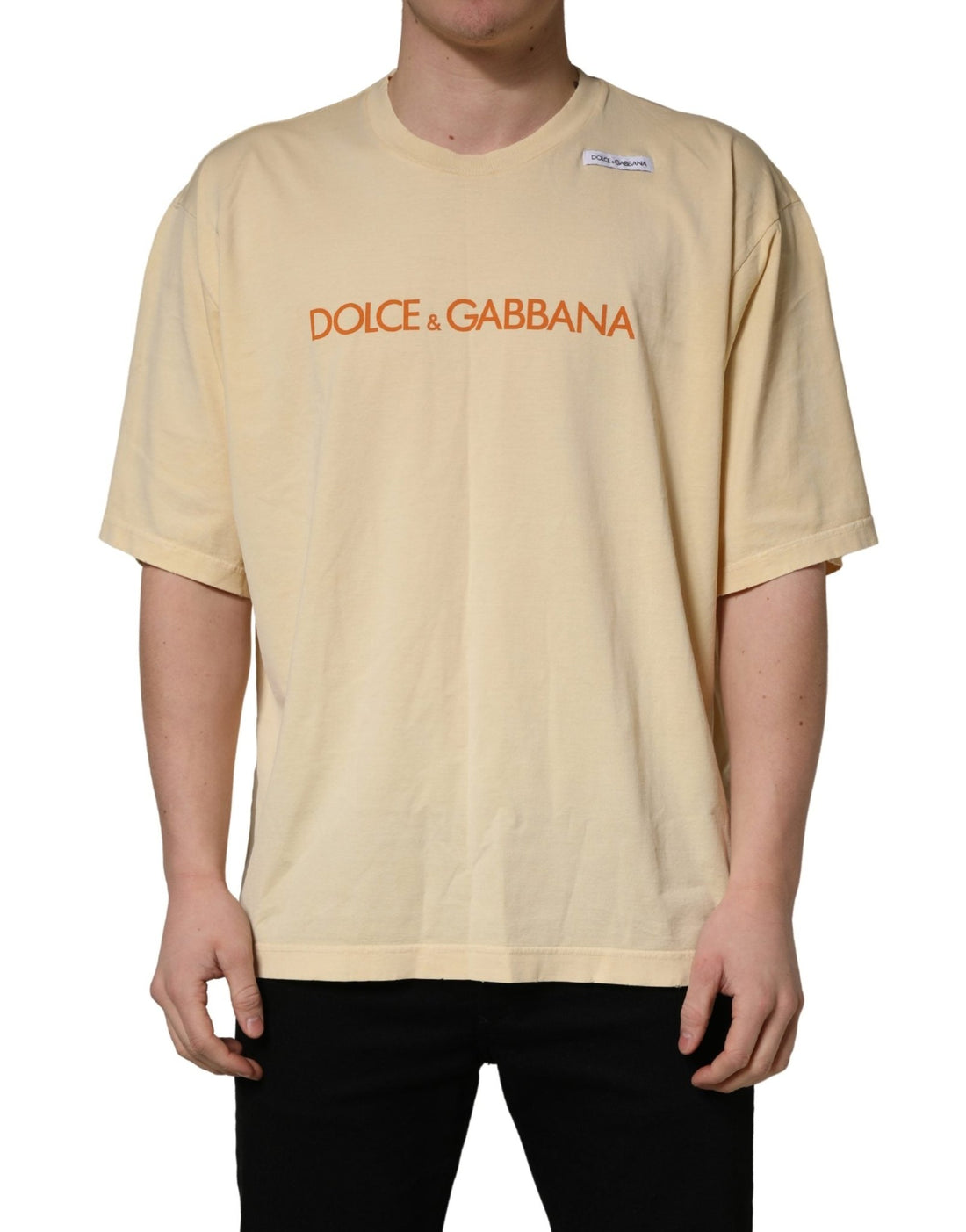 Dolce & Gabbana Yellow Logo Print Cotton Crew Neck T-shirt - RIMODA