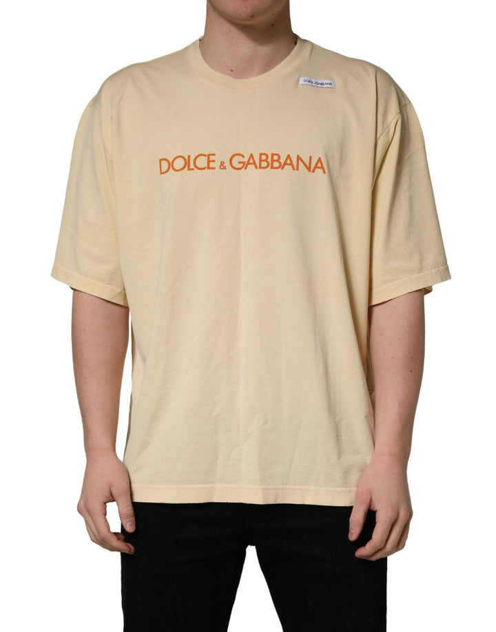 Dolce & Gabbana Yellow Logo Print Cotton Crew Neck T-shirt - RIMODA