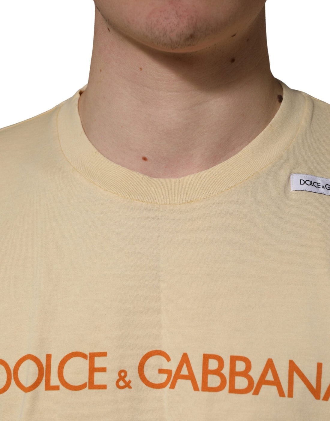 Dolce & Gabbana Yellow Logo Print Cotton Crew Neck T-shirt - RIMODA