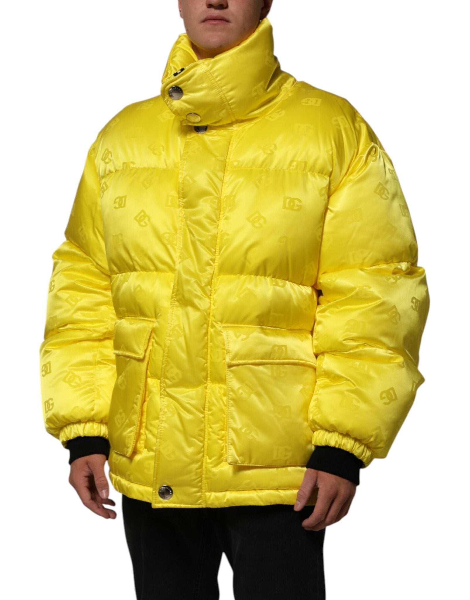Dolce & Gabbana Yellow Nylon Logo Puffer Bomber Men Jacket - RIMODA