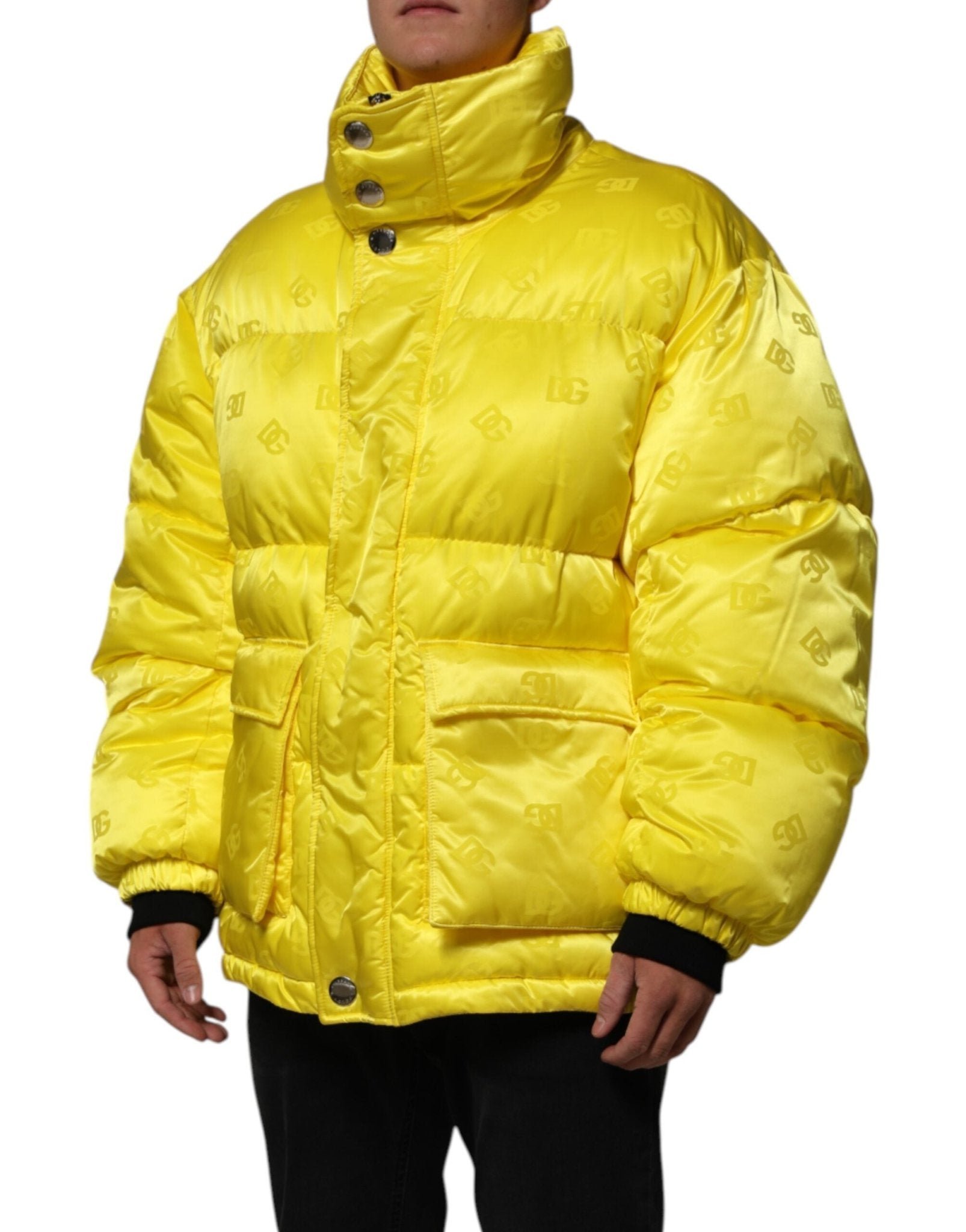 Dolce & Gabbana Yellow Nylon Logo Puffer Bomber Men Jacket - RIMODA