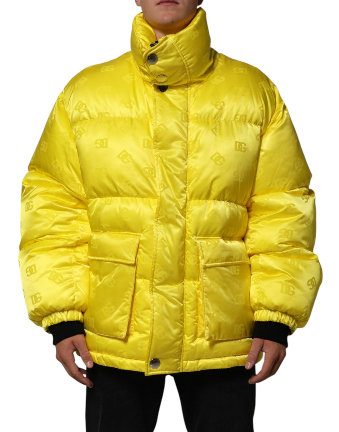 Dolce & Gabbana Yellow Nylon Logo Puffer Bomber Men Jacket - RIMODA