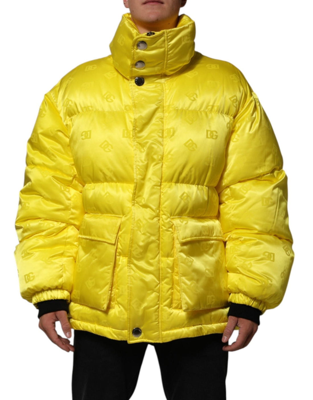 Dolce & Gabbana Yellow Nylon Logo Puffer Bomber Men Jacket - RIMODA