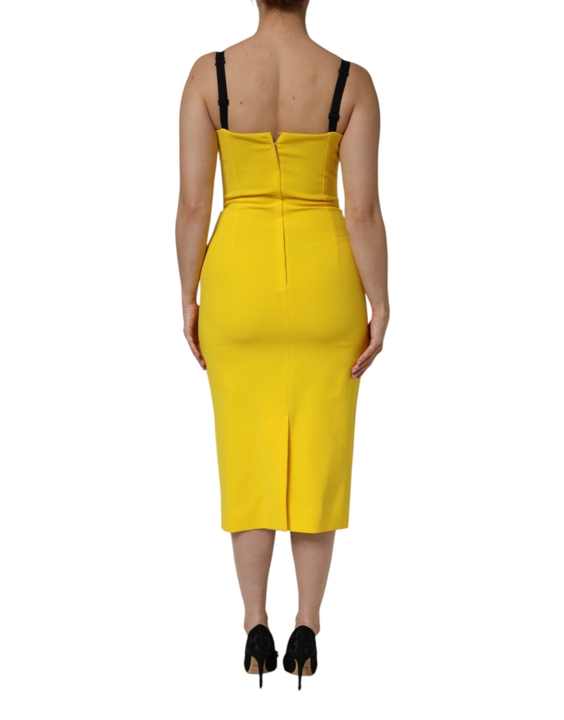 Dolce & Gabbana Yellow Polyester Sleeveless Sheath Midi Dress - RIMODA
