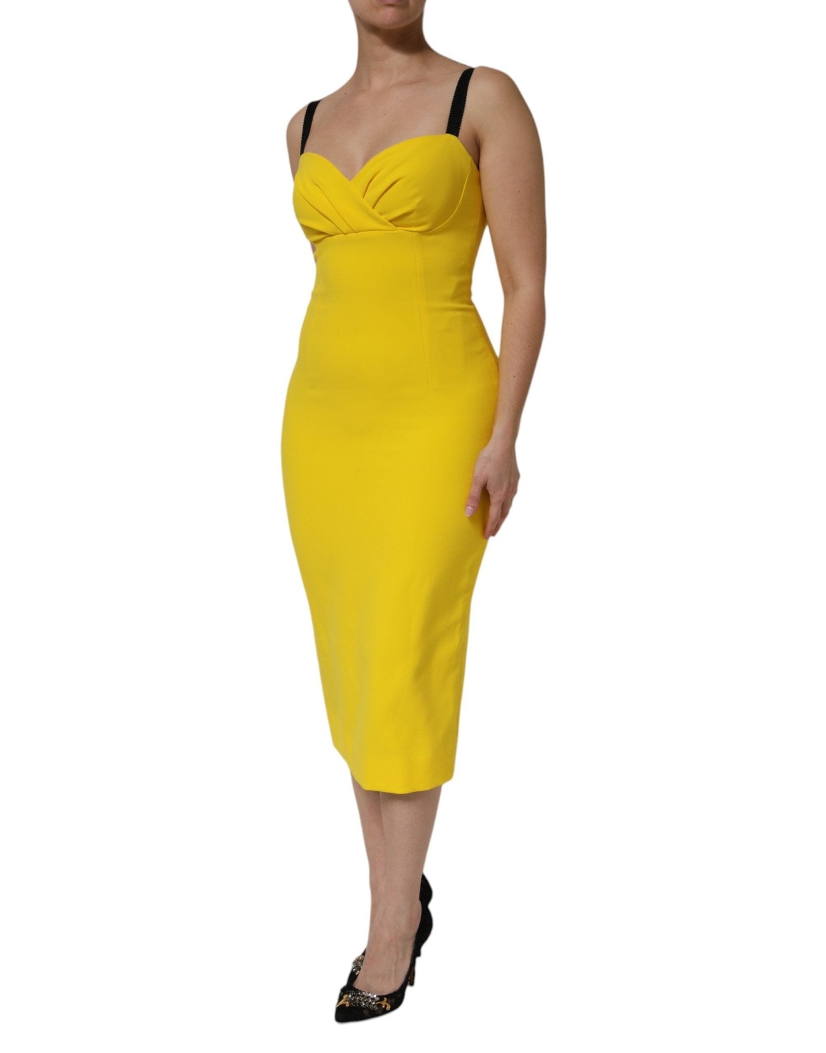 Dolce & Gabbana Yellow Polyester Sleeveless Sheath Midi Dress - RIMODA