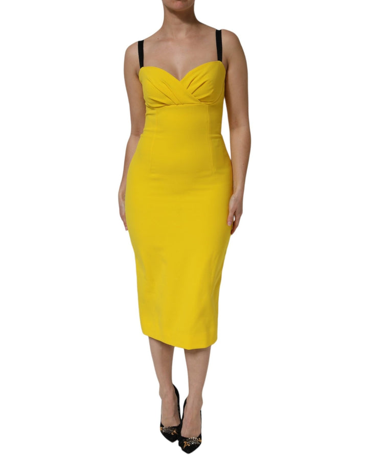 Dolce & Gabbana Yellow Polyester Sleeveless Sheath Midi Dress - RIMODA