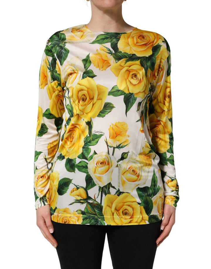 Dolce & Gabbana Yellow Rose Floral Long Sleeves Blouse Top - RIMODA