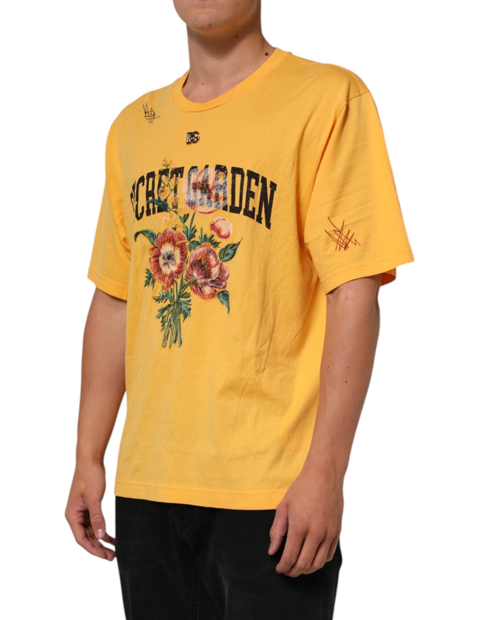 Dolce & Gabbana Yellow Secret Graden Floral Cotton Crew Neck T-shirt - RIMODA