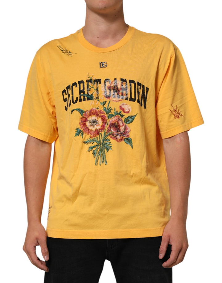 Dolce & Gabbana Yellow Secret Graden Floral Cotton Crew Neck T-shirt - RIMODA