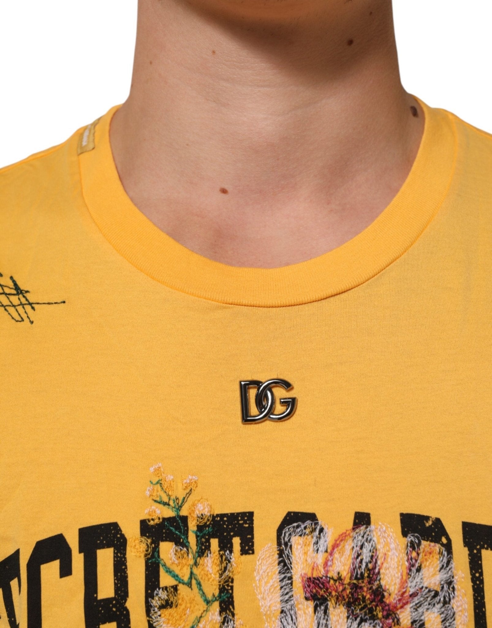 Dolce & Gabbana Yellow Secret Graden Floral Cotton Crew Neck T-shirt - RIMODA