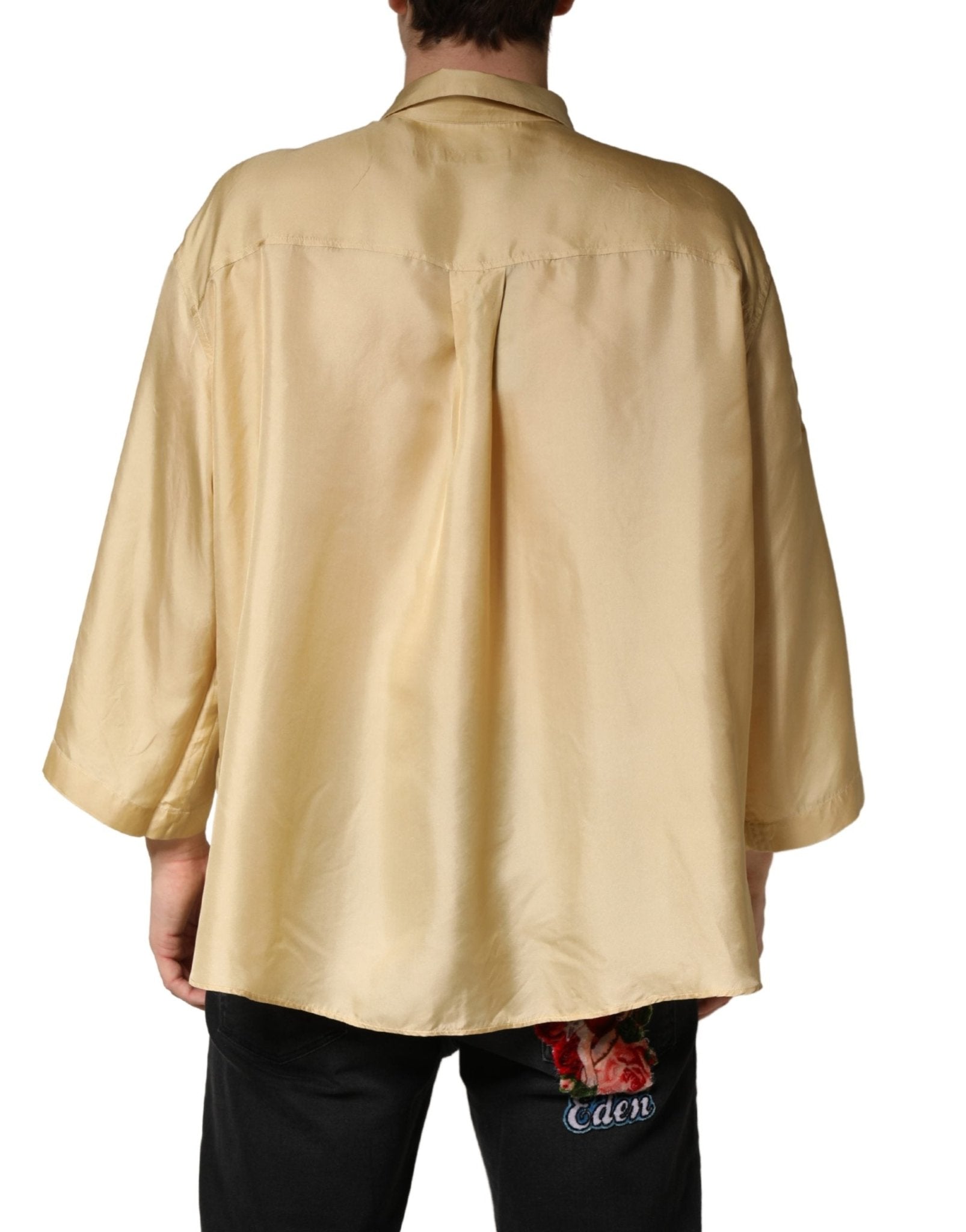 Dolce & Gabbana Yellow Silk Button Down Men Oversize Shirt - RIMODA
