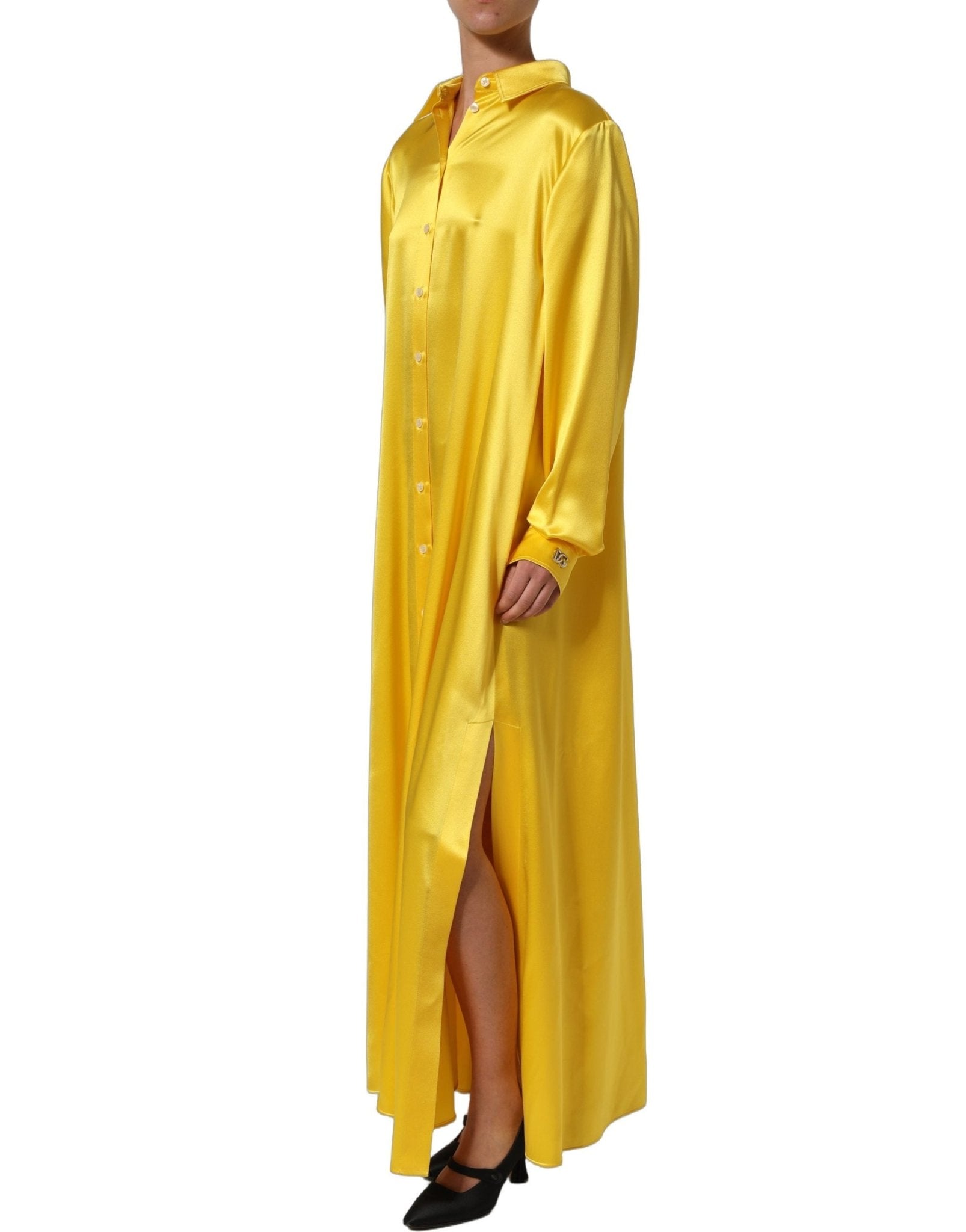 Dolce & Gabbana Yellow Silk Collared Button Down Maxi Dress - RIMODA