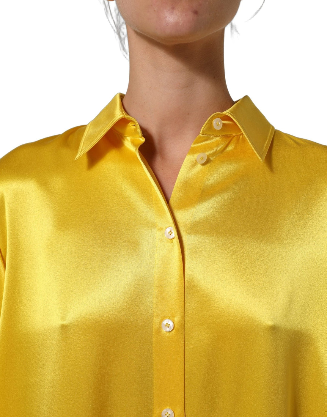 Dolce & Gabbana Yellow Silk Collared Button Down Maxi Dress - RIMODA