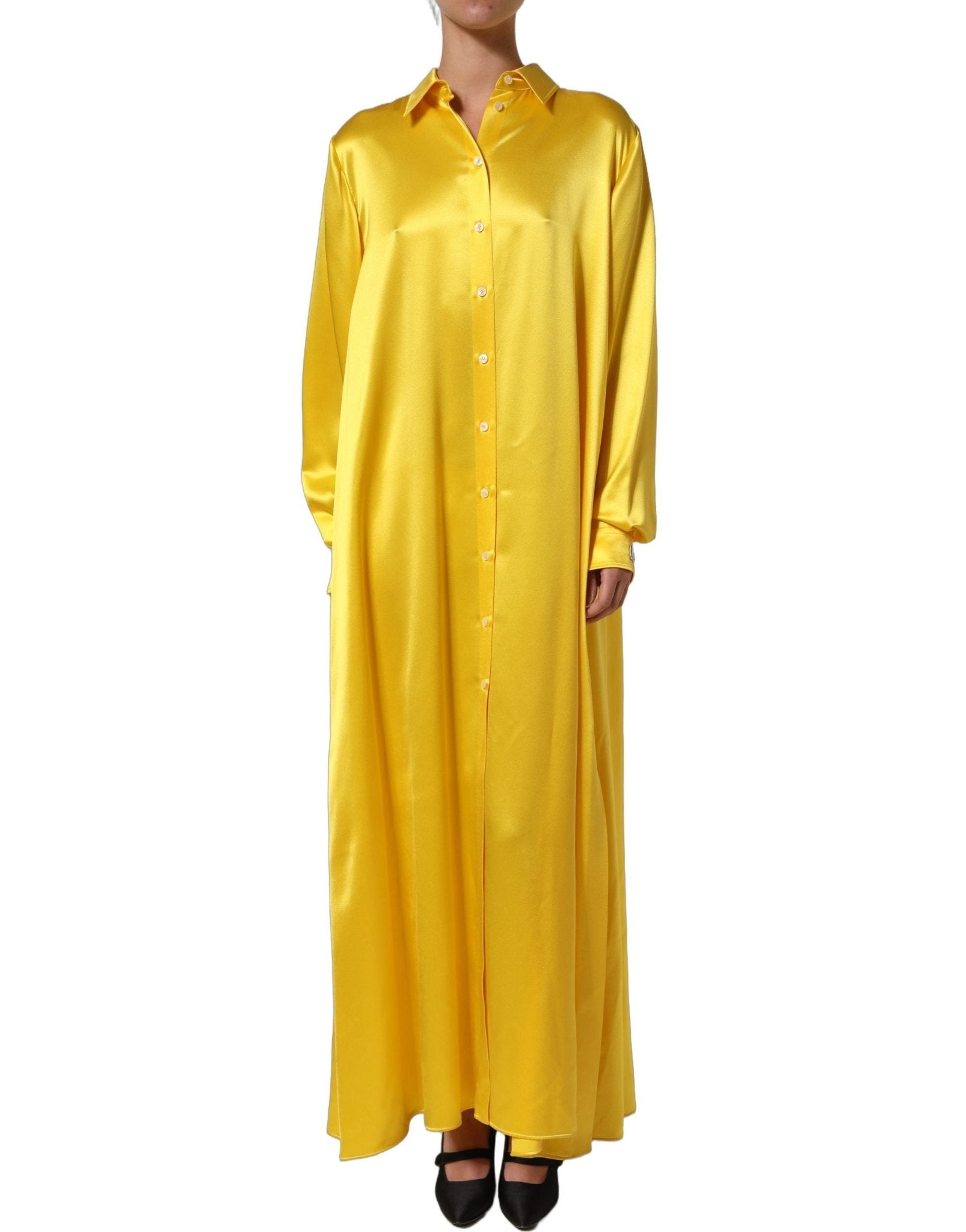 Dolce & Gabbana Yellow Silk Collared Button Down Maxi Dress - RIMODA