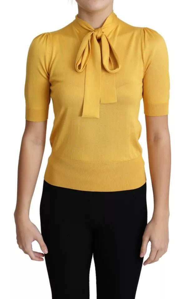 Dolce & Gabbana Yellow Silk Knit Pullover Ascot Collar Top - RIMODA