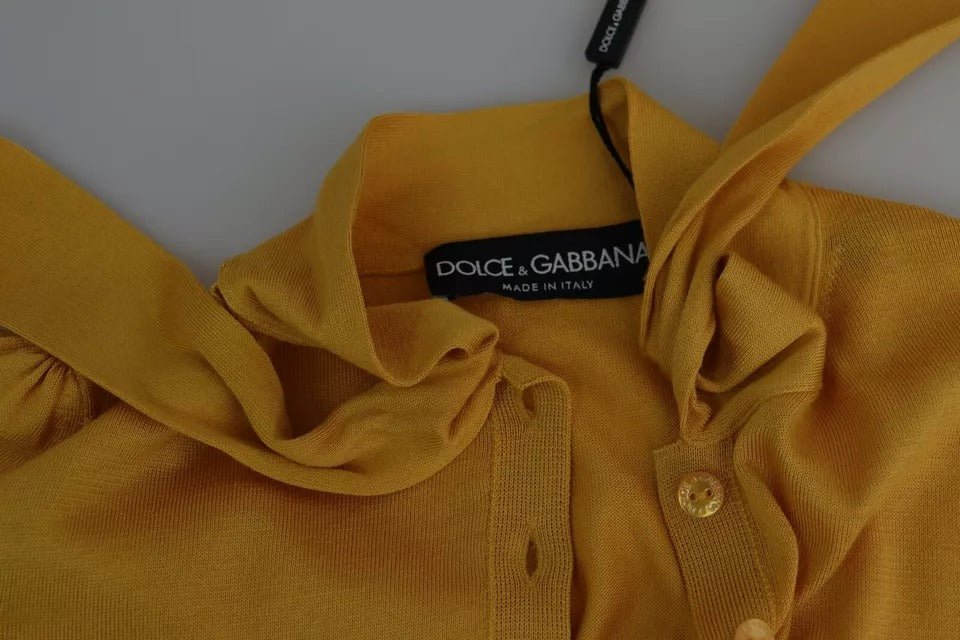 Dolce & Gabbana Yellow Silk Knit Pullover Ascot Collar Top - RIMODA