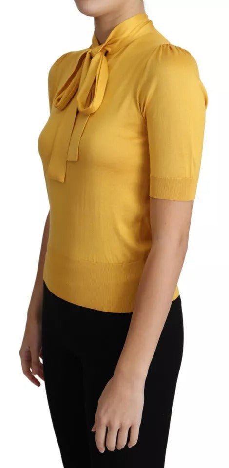 Dolce & Gabbana Yellow Silk Knit Pullover Ascot Collar Top - RIMODA