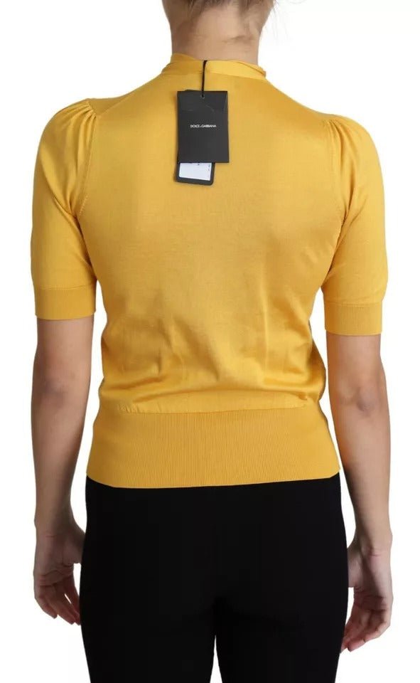 Dolce & Gabbana Yellow Silk Knit Pullover Ascot Collar Top - RIMODA