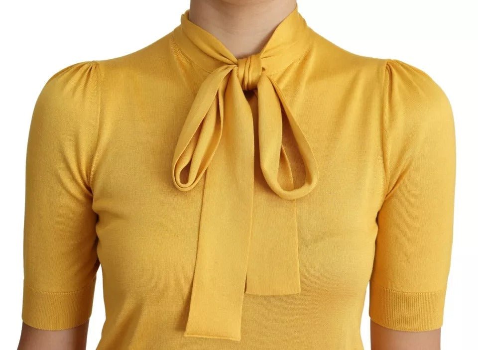 Dolce & Gabbana Yellow Silk Knit Pullover Ascot Collar Top - RIMODA