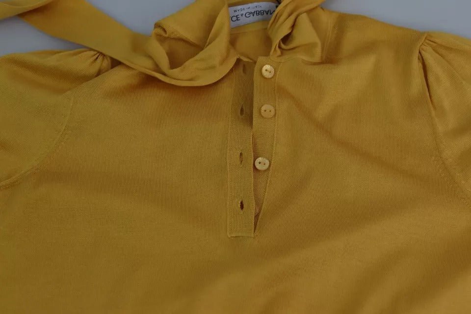 Dolce & Gabbana Yellow Silk Knit Pullover Ascot Collar Top - RIMODA