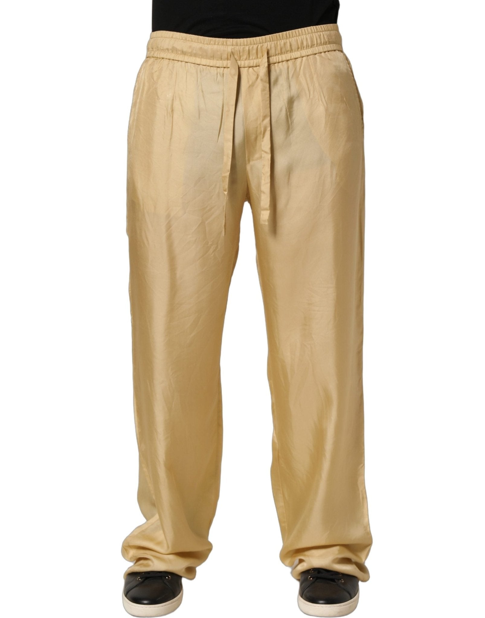 Dolce & Gabbana Yellow Straight Silk Mid Waist Chino Trouser Pants - RIMODA