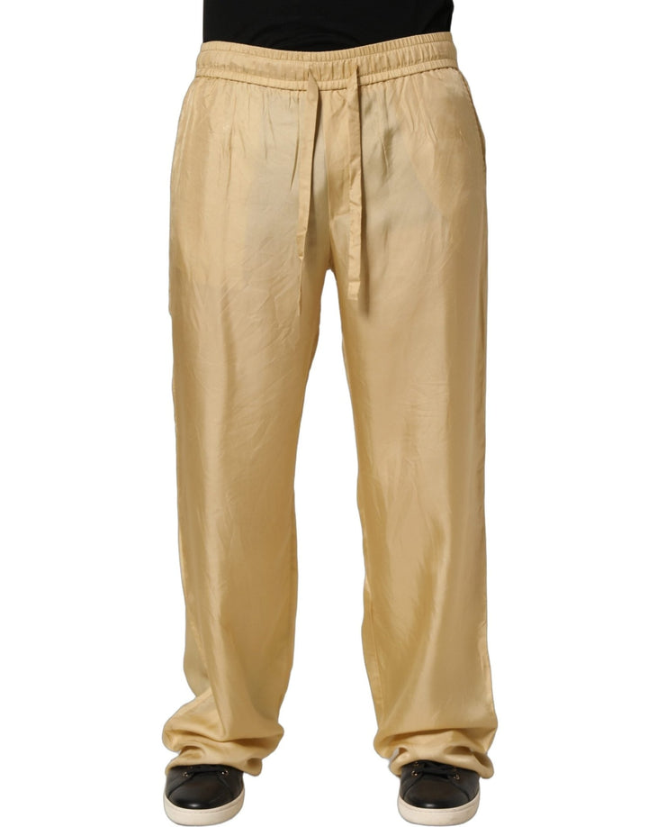 Dolce & Gabbana Yellow Straight Silk Mid Waist Chino Trouser Pants - RIMODA