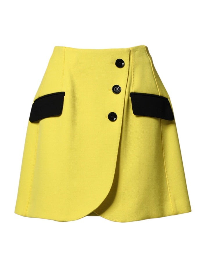 Dolce & Gabbana Yellow Wool Buttoned High Waist Mini Skirt - RIMODA