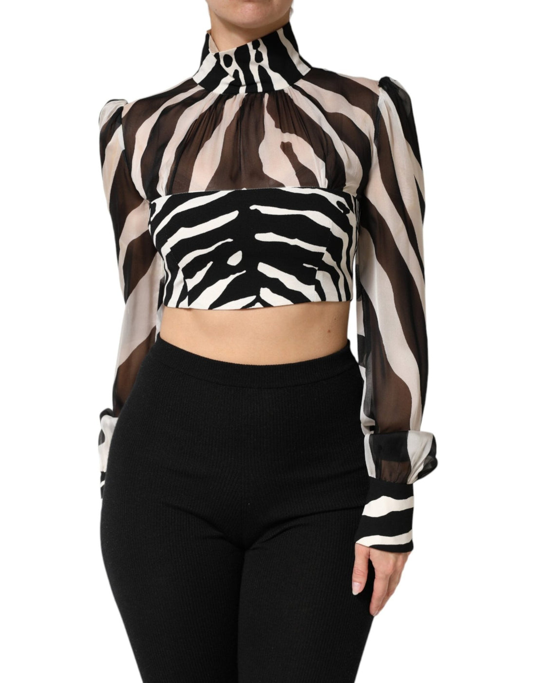 Dolce & Gabbana Zebra Print Chiffon Paneled Crop Blouse Top - RIMODA