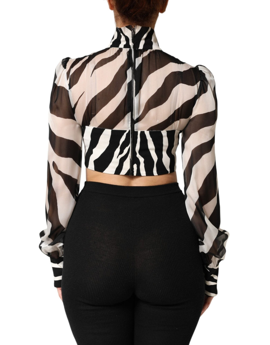 Dolce & Gabbana Zebra Print Chiffon Paneled Crop Blouse Top - RIMODA