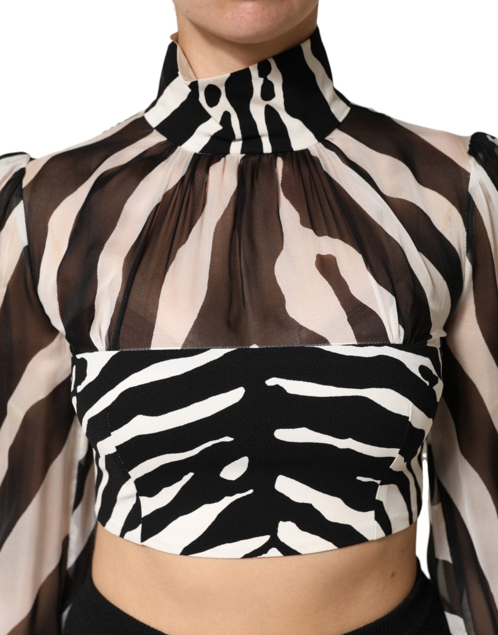 Dolce & Gabbana Zebra Print Chiffon Paneled Crop Blouse Top - RIMODA