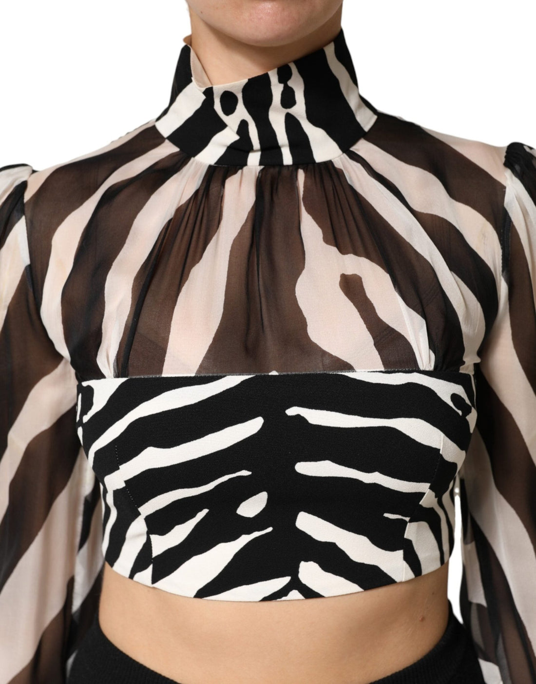 Dolce & Gabbana Zebra Print Chiffon Paneled Crop Blouse Top - RIMODA